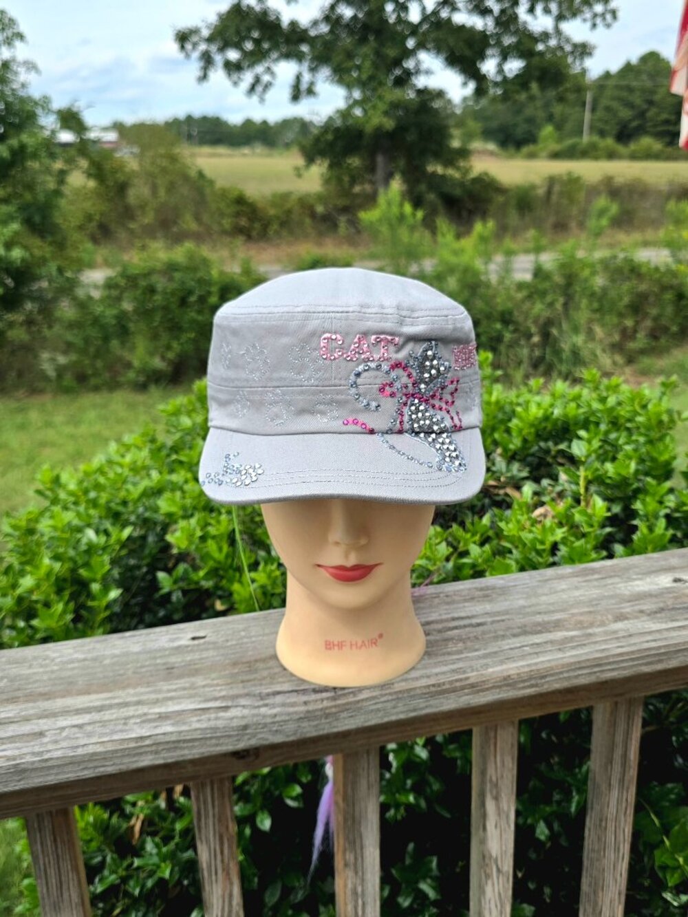 Ladies Gray & Pink Cat Mom BLING Hat new no tags